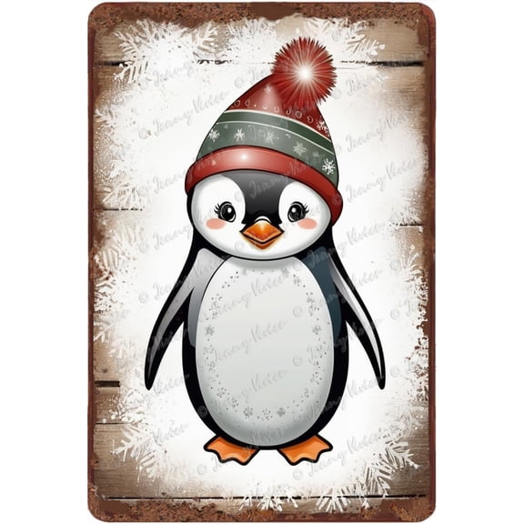 Zomyto Penguin Wall Decor Retro Tin Sign Christmas Decorative Sign 12x8 Inch Funny Aluminum Sign Metal Sign for Xmas Holiday Party New Year Door Wall Hanging Decorations