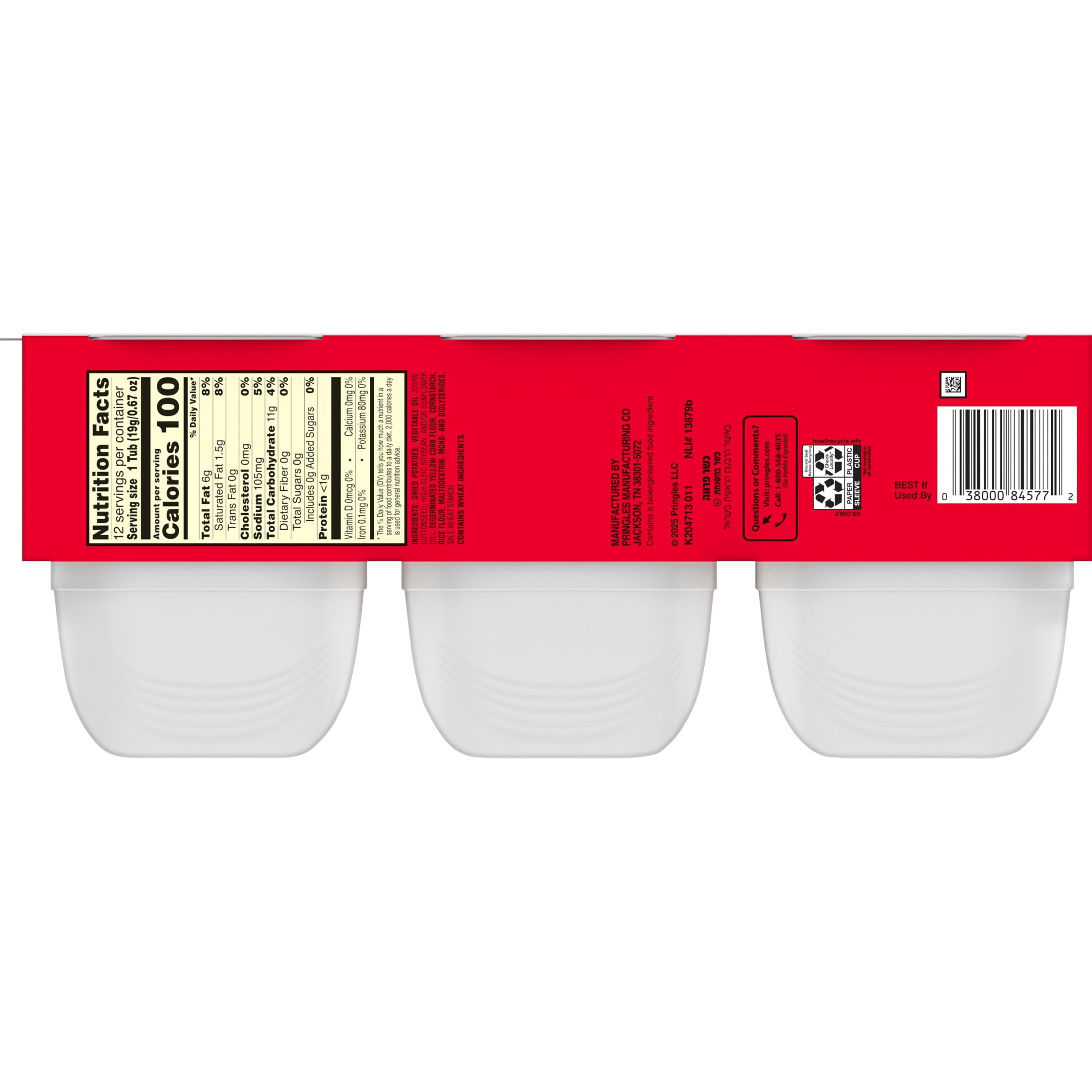 Pringles Potato Crisps Chips, Lunch Snacks, Snack Cups, Original, 8oz Tray (12 Cups)