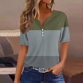 thumbnail image 1 of Offres d'Économies d'Été Cagogo Hauts d'Été pour Femmes T-Shirts en Liquidation à Moins de 10 $ Tunique Décontractée Habillée à Manches Courtes Hauts à Blocs de Couleur Bouton Col en V T-Shirts de Printemps Vêtements Cadeaux de la Saint-Valentin, 1 of 5