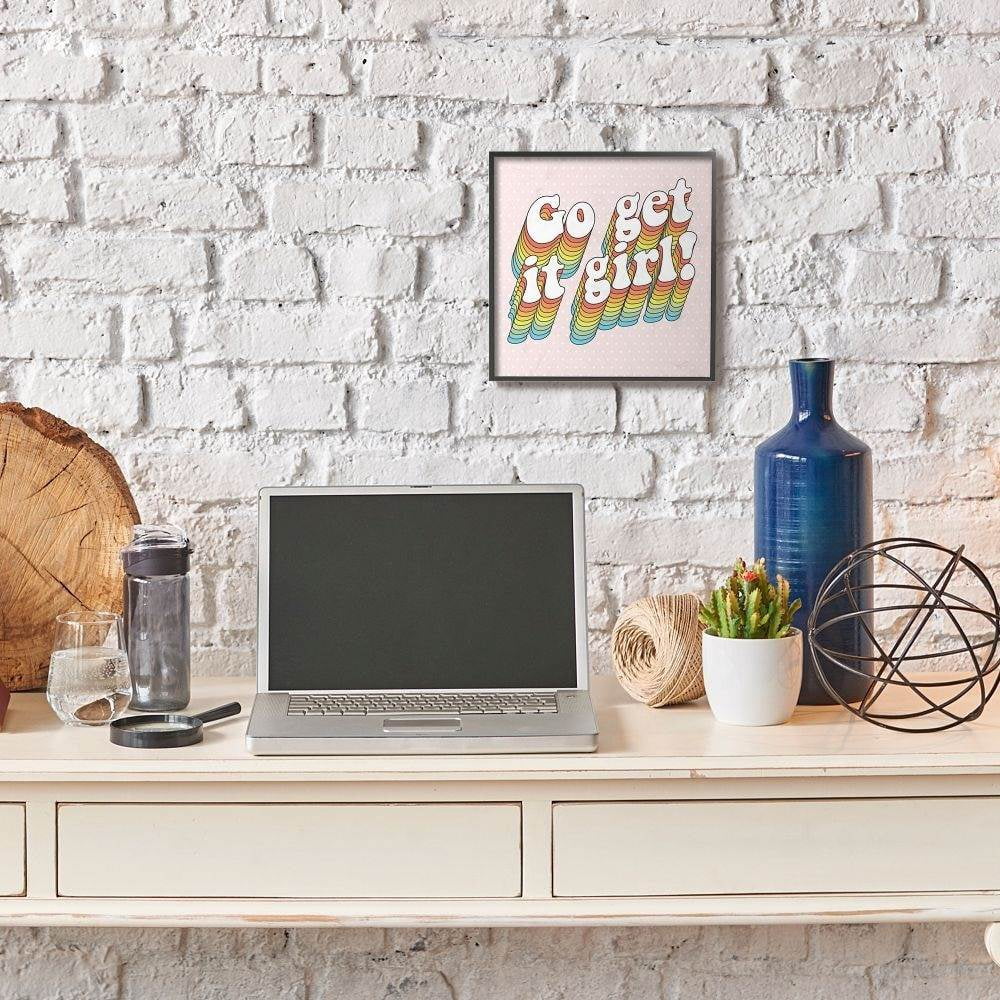 Stupell Industries Go Get It Girl Rainbow Pink Word Design Framed Wall Art by Dawn Vietro