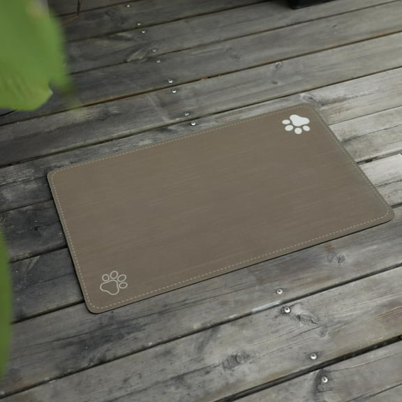 Pet Feeding Mat Absorbent Non-Slip Pet Placemat for Feeding Bowl, with Waterproof Rubber Backing, Quick Dry Water Dispenser Mat for Dog and Cat,Brown.Dog Paw-11.8x19.7 in