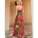 thumbnail image 4 of Vestido de Verano 2025 para Mujer, con Estampado Floral, Lazo Frontal, Tirantes Finos, Informal, Bohemio, para Playa, Suelto, Rojo, Talla XXL, 4 of 6