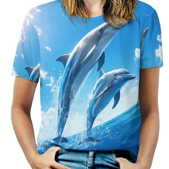 Dolphins Leap Ocean Women's T-Shirt Short Sleeve T Shirts Tops Tee Ladies Loose T
