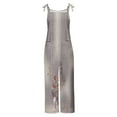 thumbnail image 3 of Usmixi Jumpsuits for Women Casual Pocket Loose Soft Cotton Linen Overalls Adjustable Strap Vintage Floral Baggy Long Jumpsuits Summer Formal Leopard Print Round Neck Sleeveless Maxi Rompers Gray s, 3 of 4
