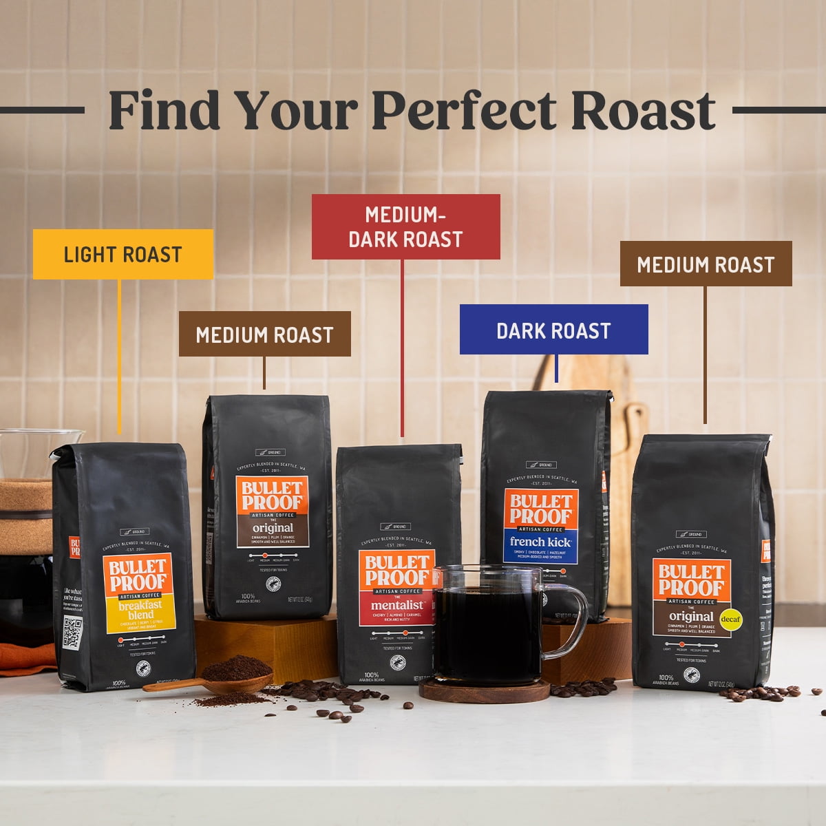 Bulletproof Original Medium Roast Single-Serve Pods, 24 Count, 100% Arabica Coffee, Clean Coffee Tested for Toxins
