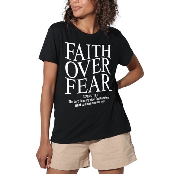Christian Faith Over Fear Women's Loose Fit Graphic T-Shirt – Casual Short Sleeve