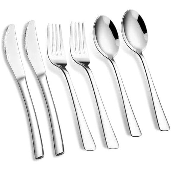 6-Piece Silverware Set Stainless Steel Flatware Set Service for 2 Includes Knives Forks Spoons Cutlery Utensil for Home Kitchen, Dishwasher Safe
