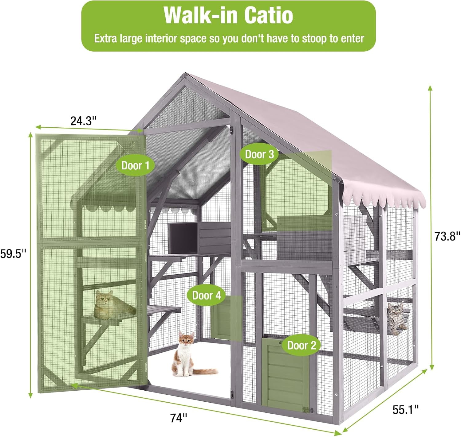 BUTINGLALE Catio Outdoor Cat Enclosures Wooden Cat House with Rest Houses, Platforms, Bridge, and Waterproof UV Cover - 55" D