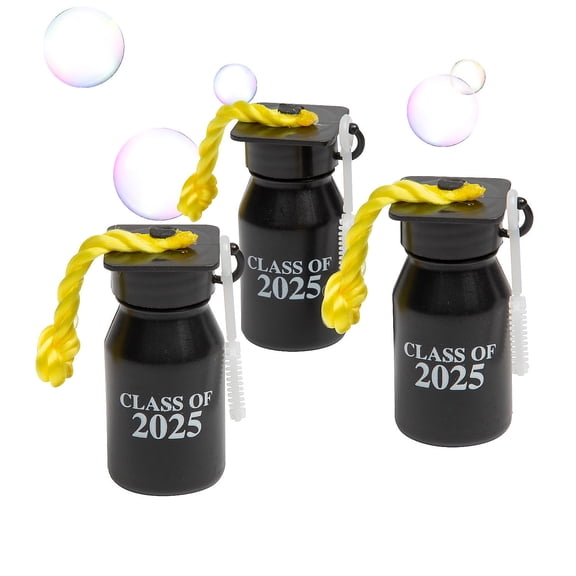 Fun Express 2 1/4" Graduation Class of 2025 Plastic Bubble Bottles - 12 Pieces