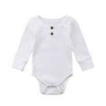 thumbnail image 1 of Newborn Baby Long Sleeve Romper Knitted Rib Casual Button Jumpsuit, 1 of 6