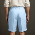 thumbnail image 4 of Dwelliawo Men's Cotton Linen Shorts Straight Leg 9" Flat Front Linen Dress Shorts Classic Summer Outfits with Pockets Elastic Waist Casual Light Blue 3XL, 4 of 4