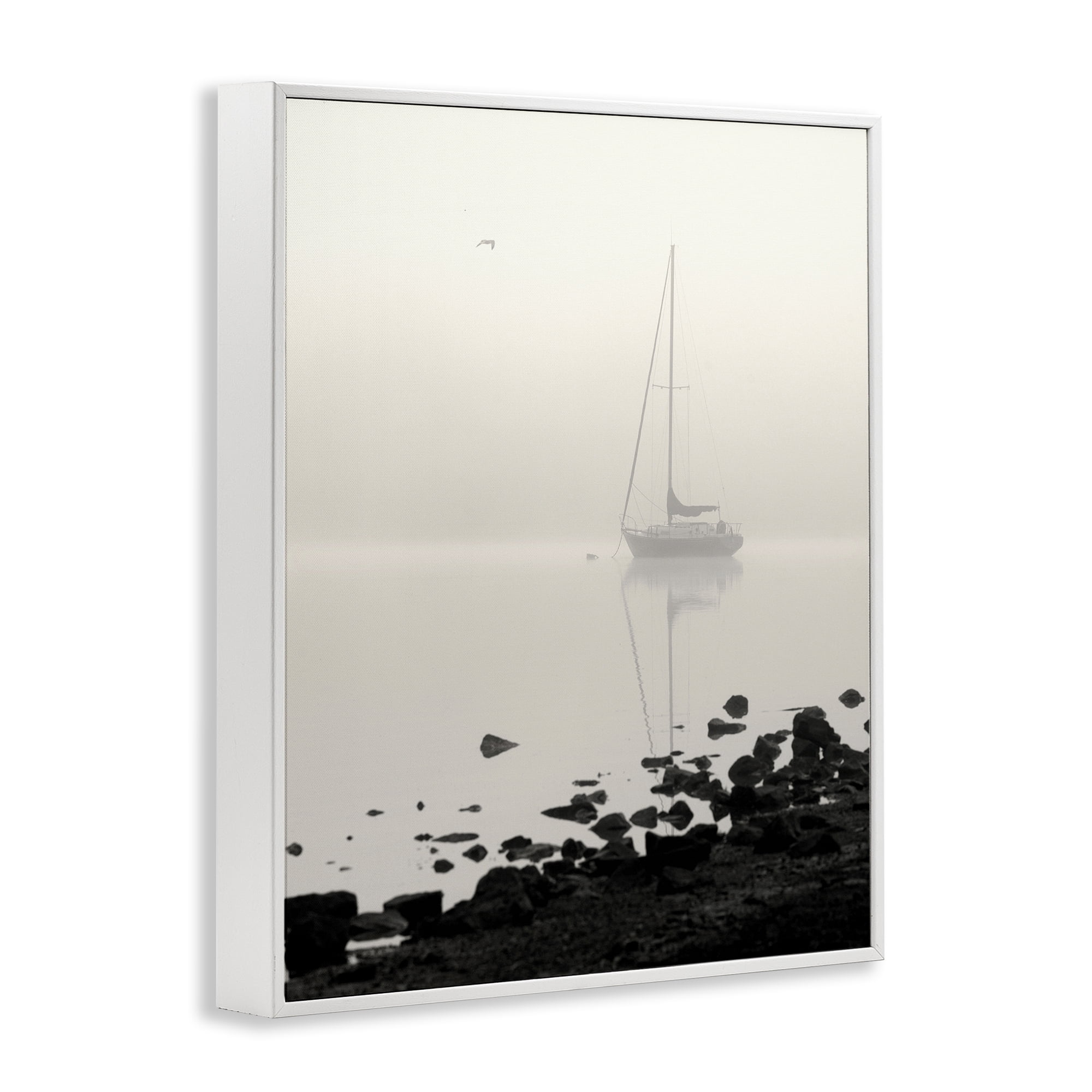Stupell Industries Moored In Fog White Framed Giclee Art, design by Nicholas Bell