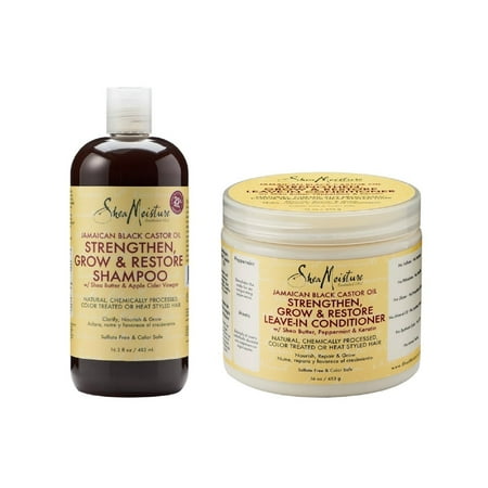 Shea Moisture Jamaican Black Castor Oil Combination Pack – 16.3 oz. Strengthen, Grow & Restore Shampoo & 16 oz. Strengthen, Grow & Restore Leave-In