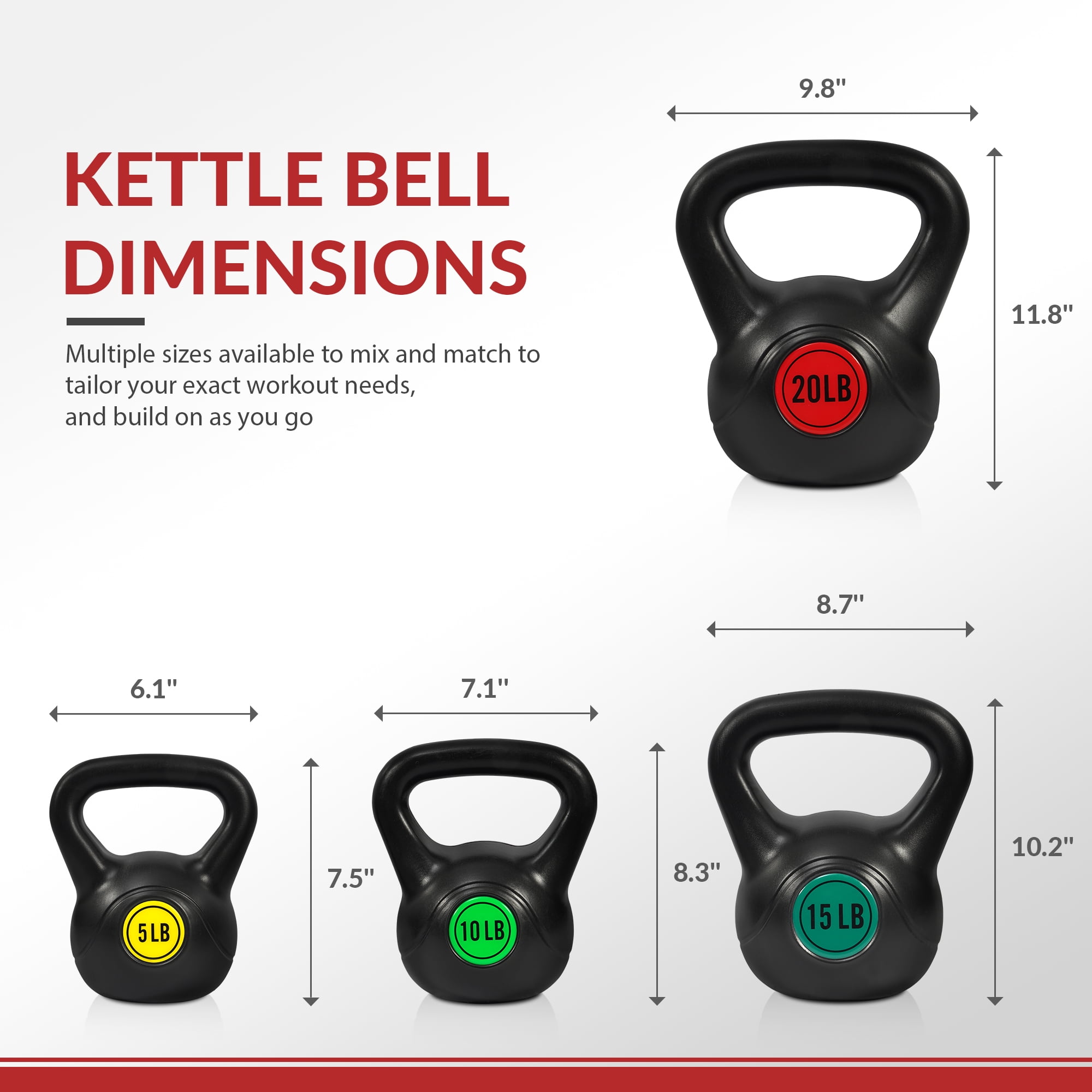 Signature Fitness Adjustable Sand-Filled Kettlebell Set, Black, Color-Coded Yellow/Green/Blue/Red Marks, Available in 30LB, 45LB, and 50LB Sets, Home Strength Training Equipment