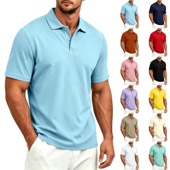 Men's Quick Dry Tactical Polo Shirt, Lightweight Breathable Performance Polo, Short Sleeve UPF 50 Outdoor Golf Shirt Light Blue M
