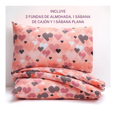 thumbnail image 3 of Juego De Sábanas Matrimoniales Estampado Corazones De Microfibra Malubero Rosa, 3 of 4