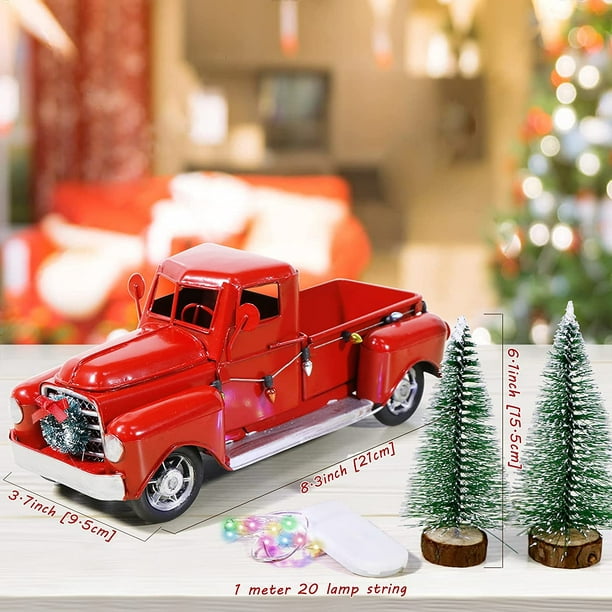 HSD Christmas Farmhouse Red Truck Decor, LED String Lights Vintage Red  Metal Pickup Truck Car Model with Mini Christmas Trees Ornaments, for  Christmas Decorations and Table Top Decor 