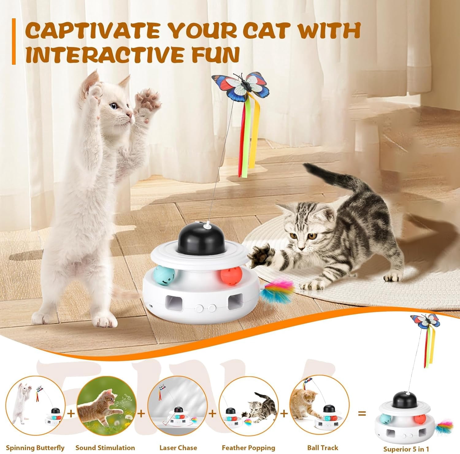 Automatic Cat Toy with Laser, Rotating Butterfly & Track Balls, Interactive Pet Enrichment