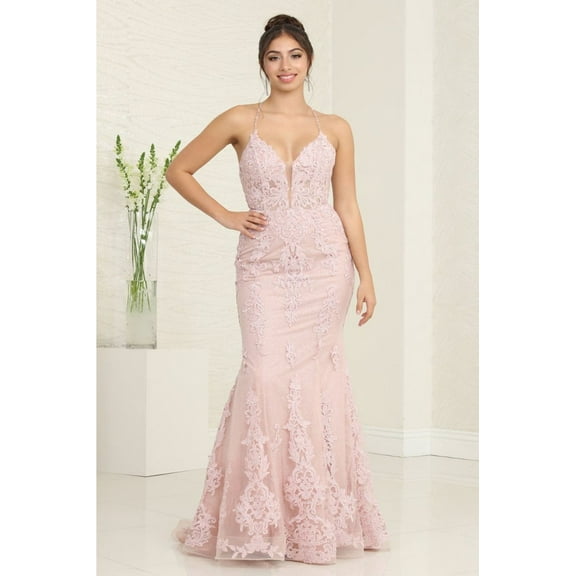 Royal Queen RQ8054 Juniors Womens Fitted Embroidered Red-Carpet Mermaid Gown