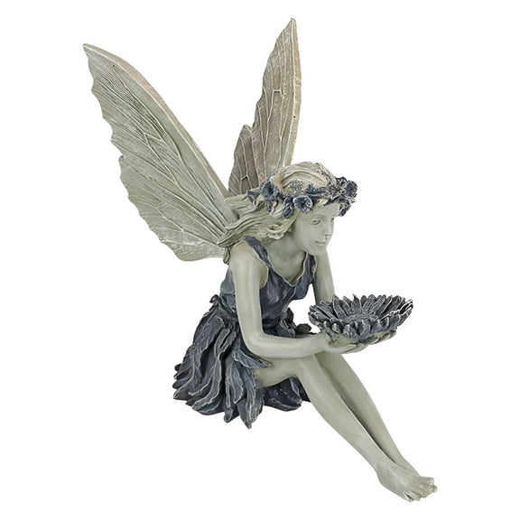 ICERUN 1Pc Fairy Garden,Sunflower Fairy Statue Garden Decor for Outside,Angel Resin Garden Ornament with Bird Feeder