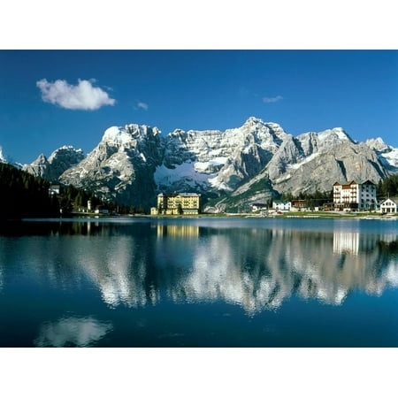 View of town, Lake Misurina, Alps, Italy Print Wall Art By Manfred (Best Italian Alps Towns)