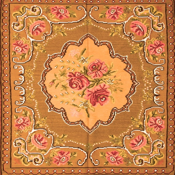 Ahgly Company Indoor Square Medallion Orange French Area Rugs, 8' Square
