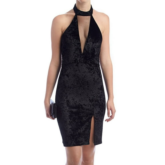 Sequin Hearts NEW Black Size 13 Junior Halter Mesh Velvet Sheath Dress