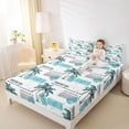 thumbnail image 4 of Feelyou Summer Coconut Tree Twin Sheet Sets, Cyan Stripes Lines Bedding, 3pcs, 4 of 7