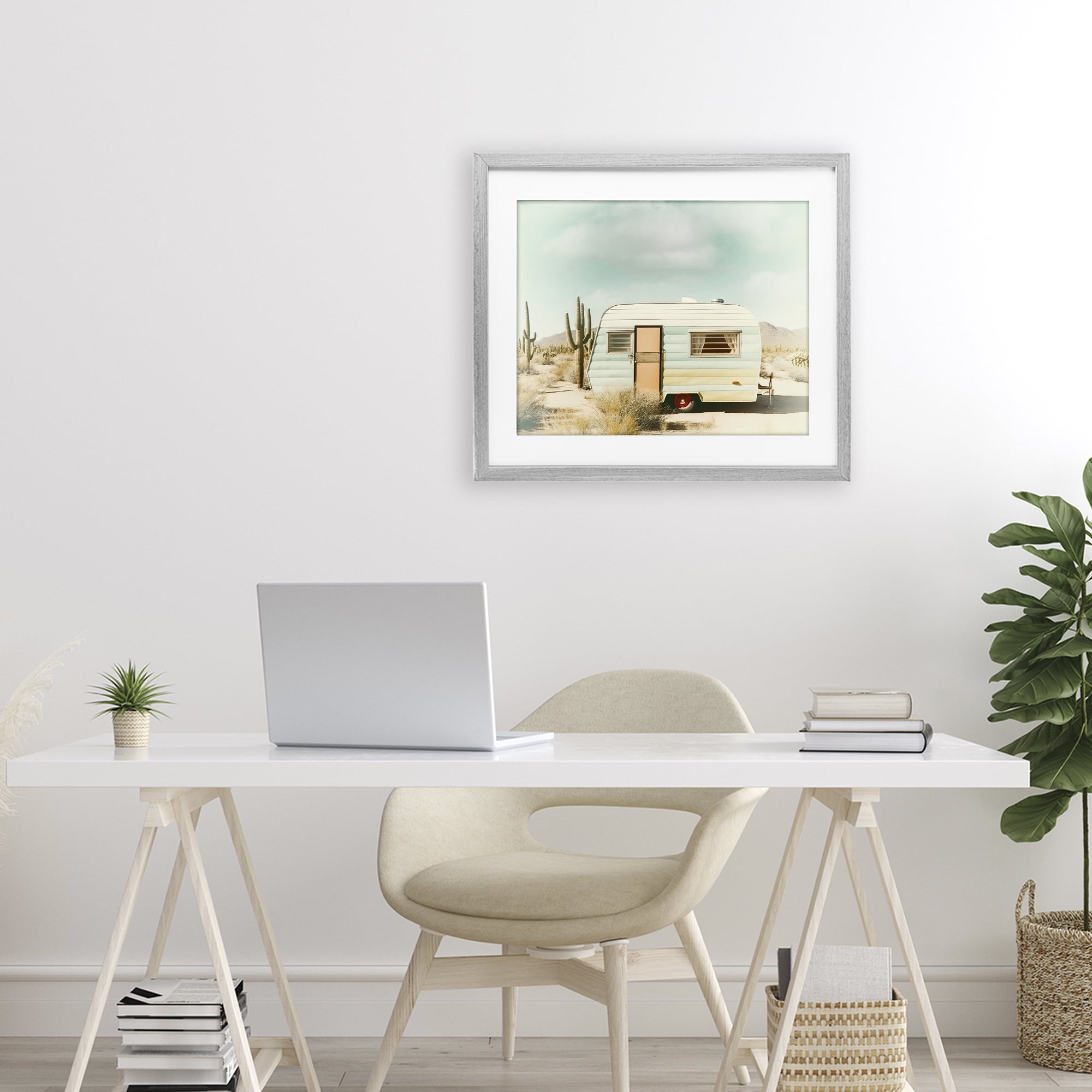 Desert Trip Vintage Gray Framed Print Under Glass, design by Decent Exposures