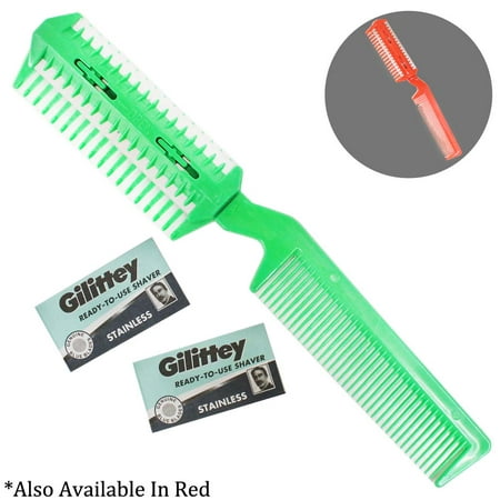 Grooma Comb - 7-3/4 Inch Plastic And Stainless Steel Pet Grooming Comb With Built In Razor Blade For Hair Trimming