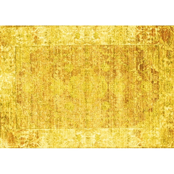 Ahgly Company Machine Washable Indoor Rectangle Persian Yellow Traditional Area Rugs, 3' x 5'