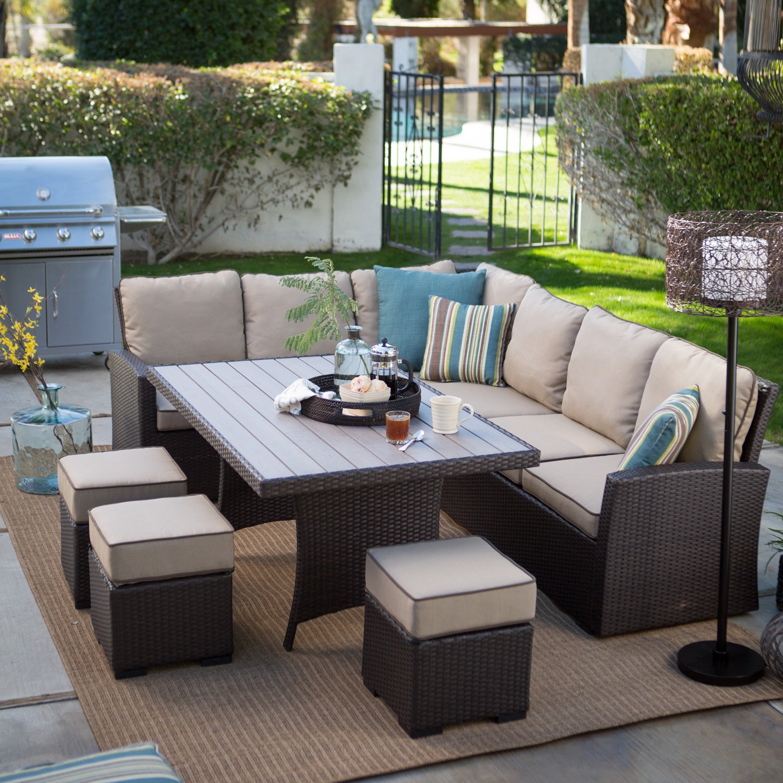 Belham Living Monticello All-Weather Wicker Sofa Sectional Patio Dining Set