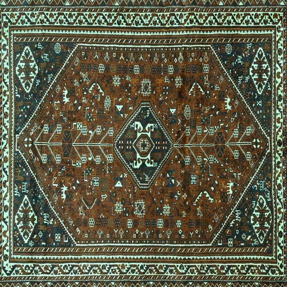Ahgly Company Indoor Square Persian Turquoise Blue Traditional Area Rugs, 8' Square
