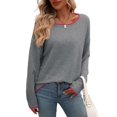 thumbnail image 3 of Women'S Fall Sweaters 2025 Casual Crew Neck Contrast Long Sleeve Knit Pullovers Jumper Tops Grey XL, 3 of 7