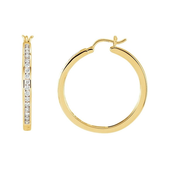Channel Set Diamond Hoop Earrings in 14k Yellow Gold
