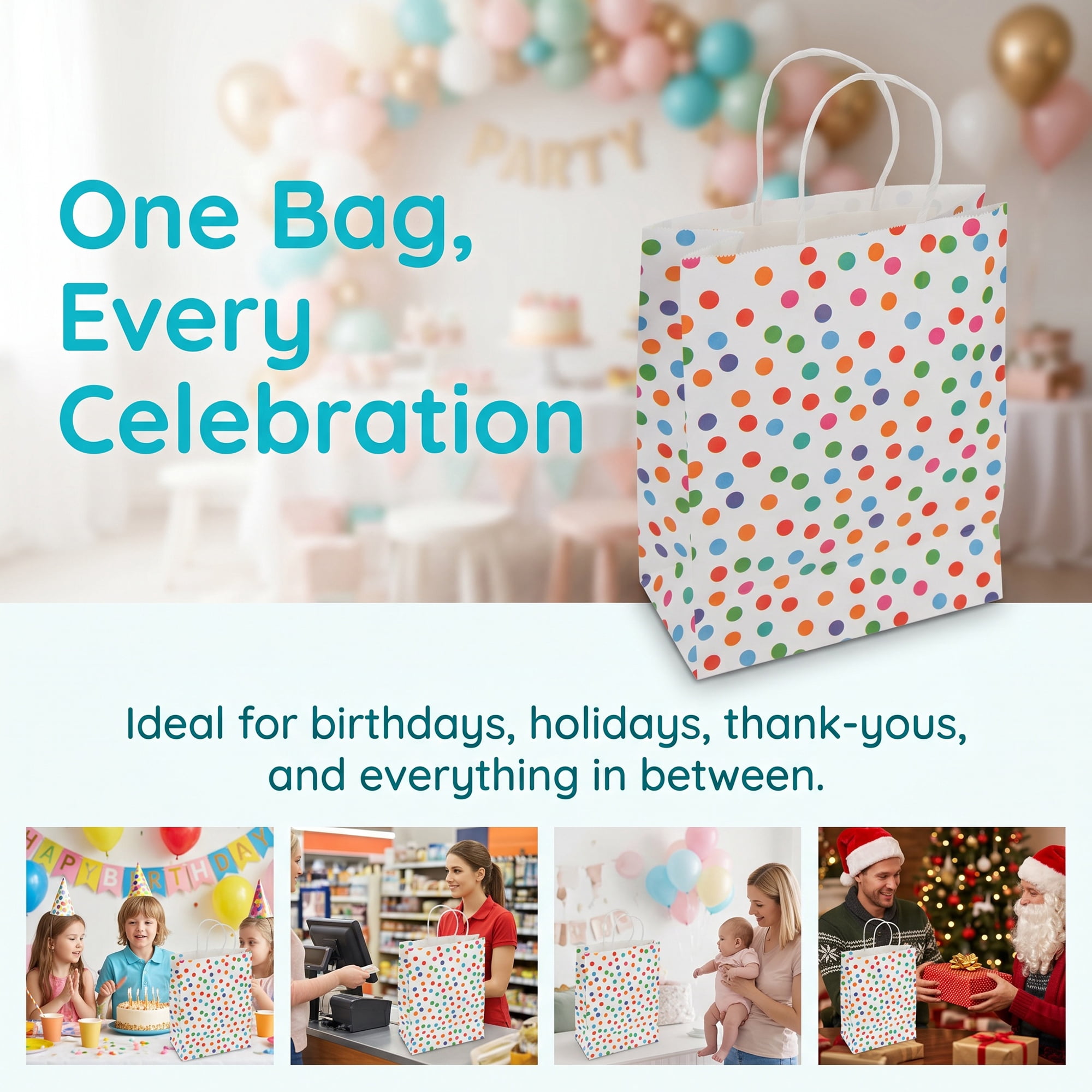 Unique Bargains 6Pcs Creamy Aesthetic Gift Bags with Handles Dot 5.9" x 3.1" x 8.3"