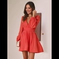 thumbnail image 4 of Vestido Mini de Larga con Escote en V Profundo para Mujer, Corte A, Cintura Alta, Informal, Fluido, Ideal para Invitadas de Boda. Naranja y Rojo L, 4 of 10