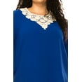 thumbnail image 5 of Women's Plus size Solid 3/4 Sleeve Blouse with Puff Sleeves and Lace and Pearl Accent, 5 of 5