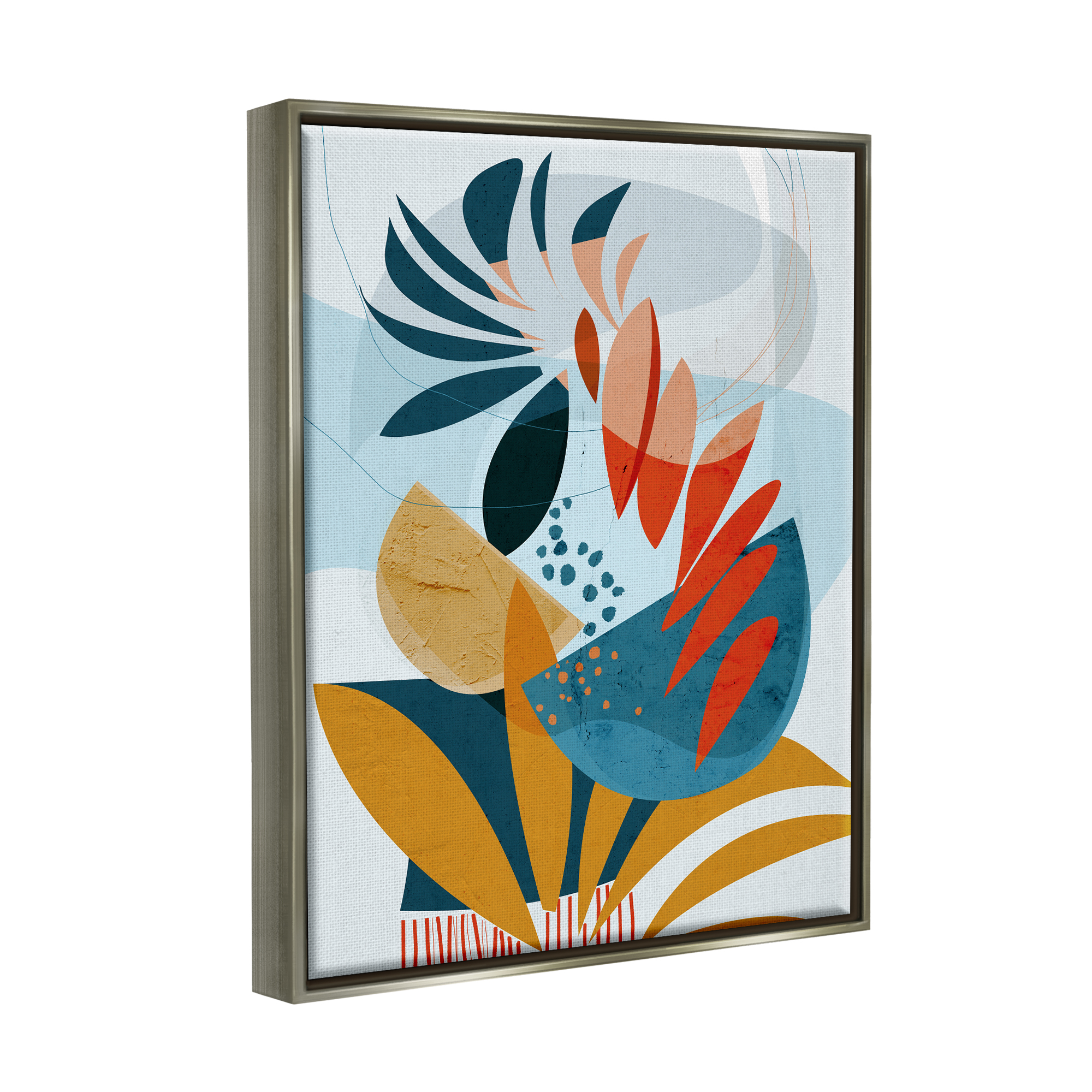 Stupell Contemporary Tropical Botanical Shapes Abstract Painting Gray Floater Framed Art Print Wall Art
