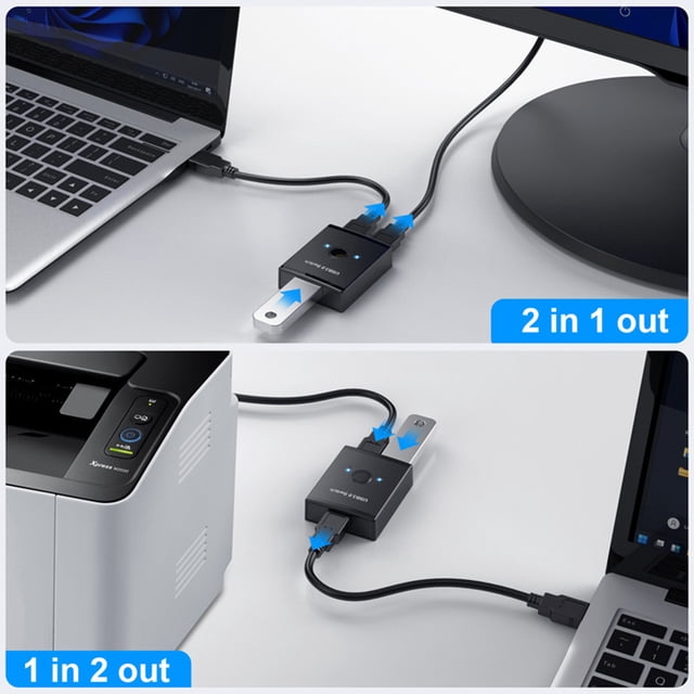 1 en 2 salidas USB HUB Plug and Play Switch Hub adaptador para impresora/otro dispositivo USB