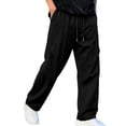 thumbnail image 5 of Aimik Men's Textured Straight Pants Pleated Loose Fit Drawstring Trousers Lightweight Soft Streetwear Bottoms for Daily Commute, 5 of 6