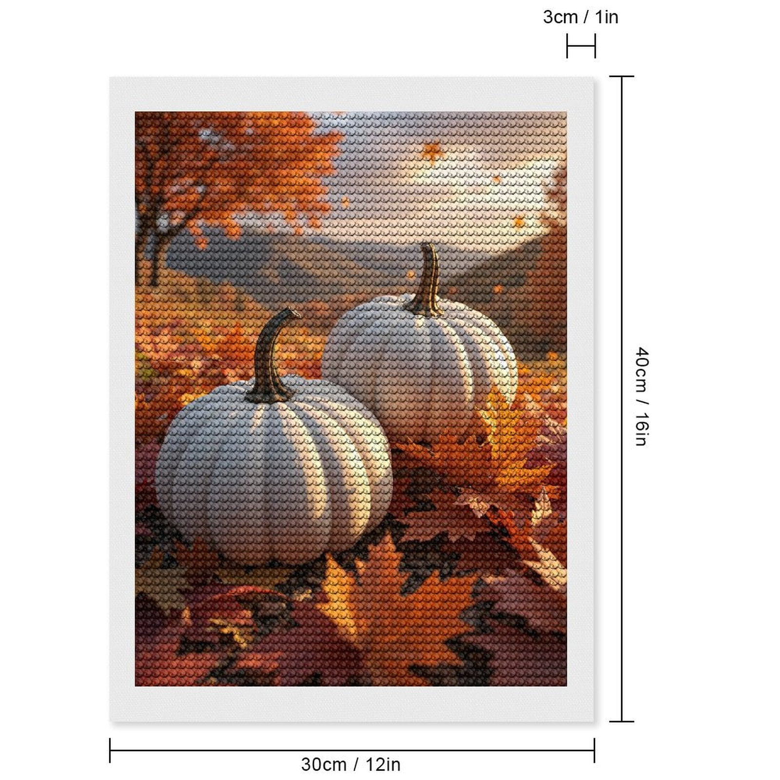 Diamond Art Kits for Adults, White Pumpkins Autumn Leaves Landscape 5D Diamond Painting Kits for Adults Beginners, DIY Full Drill Diamond Painting, Gem Art and Crafts 12x16
