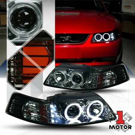 02 Fog Lamp Auto Car - Smoked Dual Halo Projector Headlight LED DRL Amber Signal for 99-04 Ford Mustang 00 01 02 03
