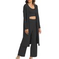 thumbnail image 3 of Womens Fashion New Loose Casual Solid Color Long Sleeved Pants Tank Three Piece Set Sleek Casual Wear, 3 of 7