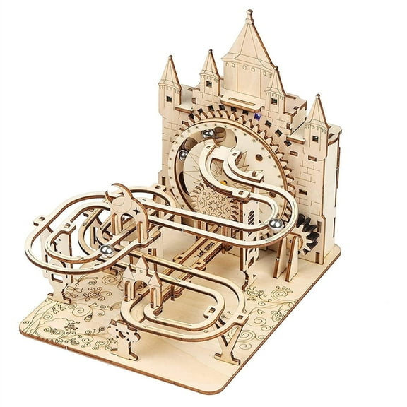 Music Park 3D Wooden Puzzle for Adults, Electric Marble Run with Lights, Castle Building Mechanical Model Kit