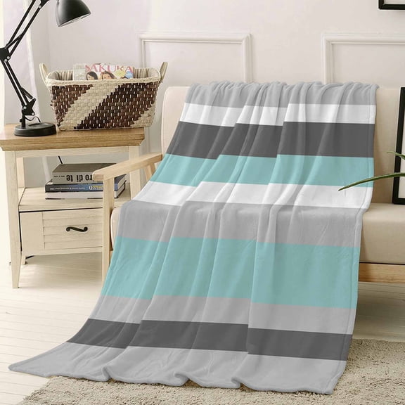 Flannel Fleece Throw Blanket, Green Gray Stripe Soft Warm Fuzzy Cozy Blanket for Couch Bed Sofa Office, Geometric Art 40x50in