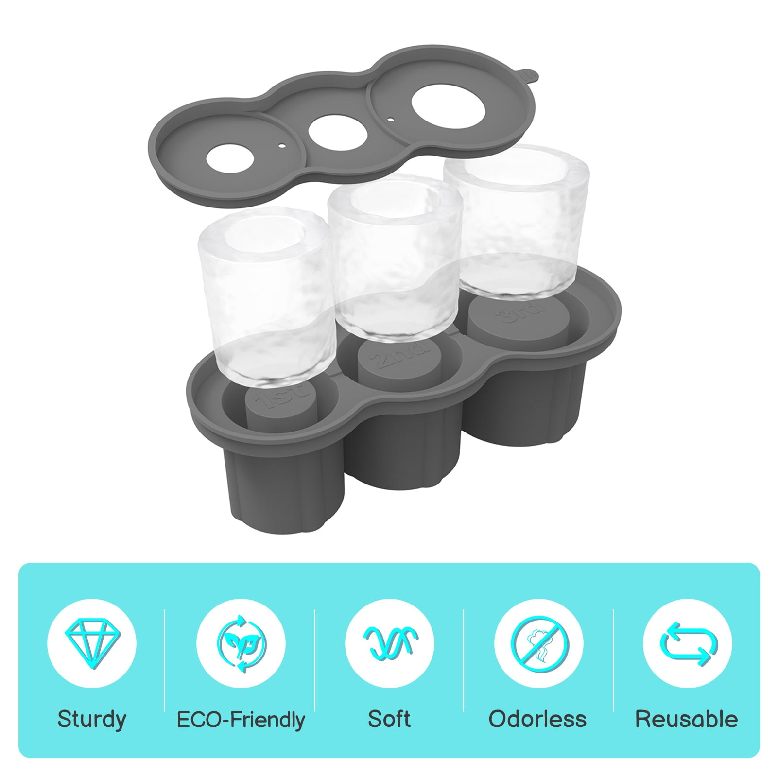 ievspot Silicone Ice Mold Cylinder Hollow Shape Stackable Juice Whiskey Cocktail Ice Cubes Maker