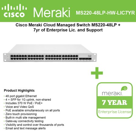 UPC 794348680634 product image for Cisco Meraki Cloud Mng'd Switch MS220-48LP + 7yr of Enterprise Lic. and Support | upcitemdb.com