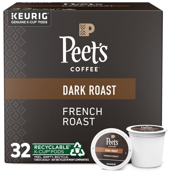 Peet's Coffee, Dark Roast Single Serve Coffee Pods - French Roast 32 Count (1 Box of 32 Pods)