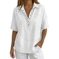 thumbnail image 3 of Endives Women's Linen Shirt Short Sleeve Shirt Collared Blouse for Women Casual Button Down Shirt Beach Vacation Outfits Hawaiian Shirt for Women White M, 3 of 7